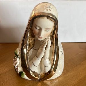 Virgin Mary Madonna ceramic planter Vintage hand painted